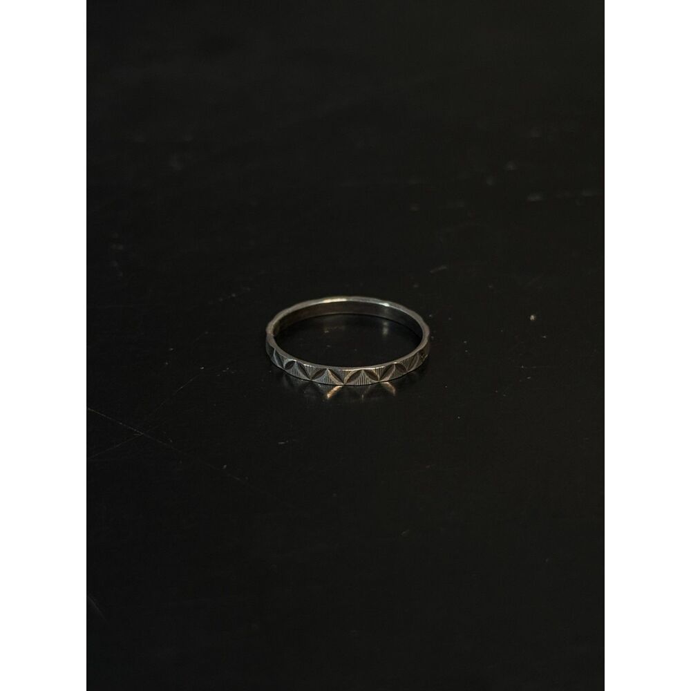 Thin Etched Half Diamond Sterling Silver Ring Size 6.5